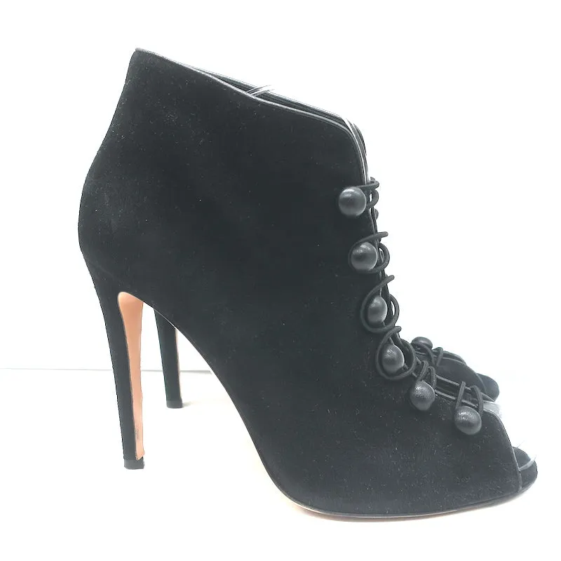 Gianvito Rossi Imperia Buttoned Ankle Boots Black Suede Size 41 Open Toe Heels