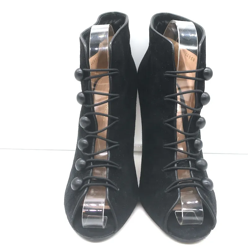 Gianvito Rossi Imperia Buttoned Ankle Boots Black Suede Size 41 Open Toe Heels
