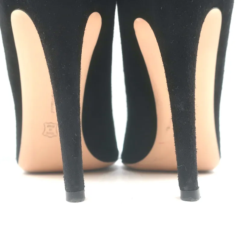 Gianvito Rossi Imperia Buttoned Ankle Boots Black Suede Size 41 Open Toe Heels
