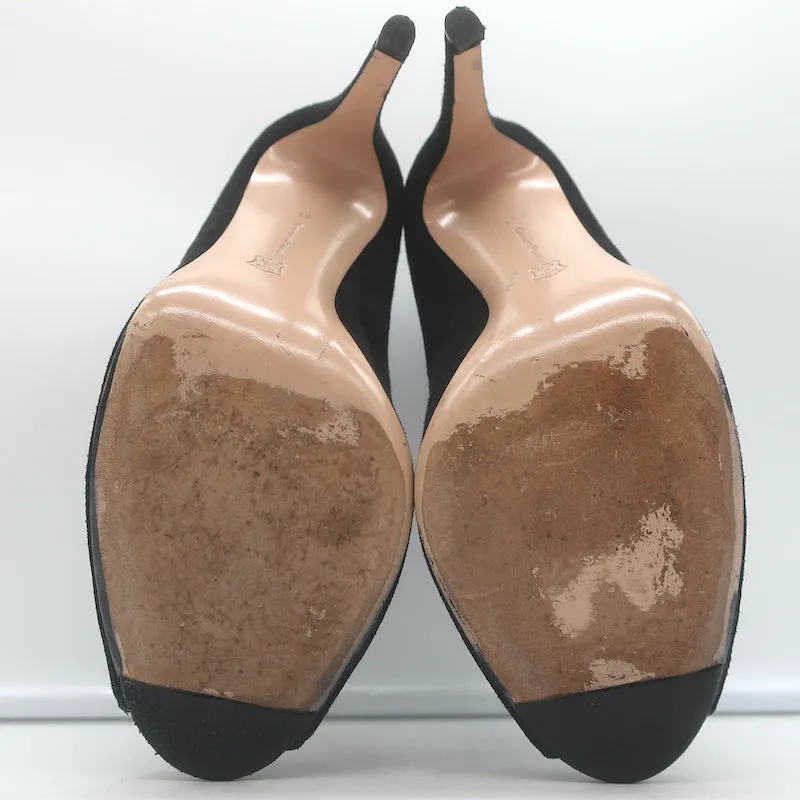 Gianvito Rossi Imperia Buttoned Ankle Boots Black Suede Size 41 Open Toe Heels