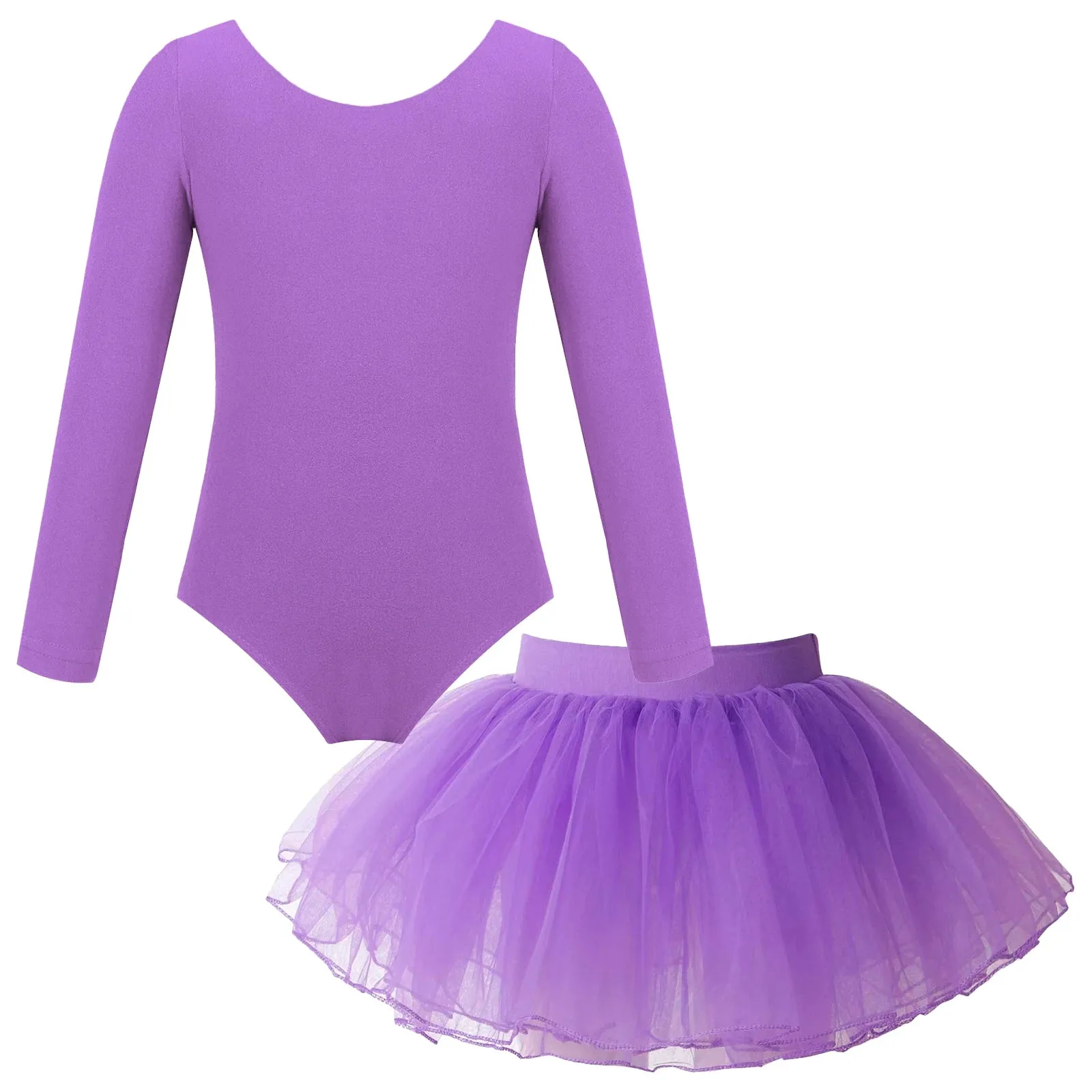 Girls Ballet Dance Leotard with Long Sleeve and Tulle Tutu Skirt: Gymnastics Performance Bodysuit