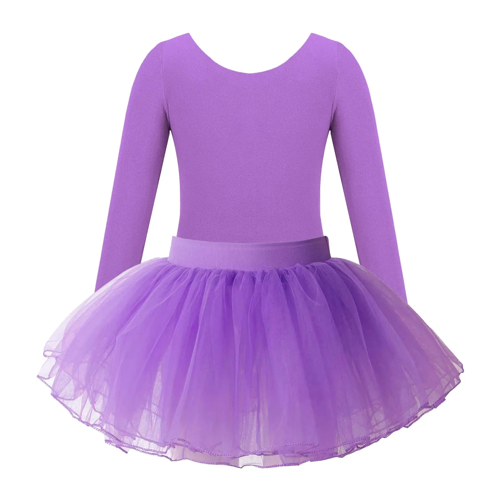Girls Ballet Dance Leotard with Long Sleeve and Tulle Tutu Skirt: Gymnastics Performance Bodysuit