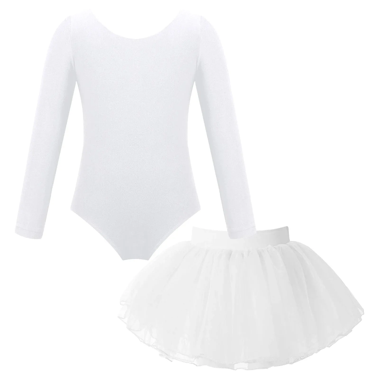 Girls Ballet Dance Leotard with Long Sleeve and Tulle Tutu Skirt: Gymnastics Performance Bodysuit