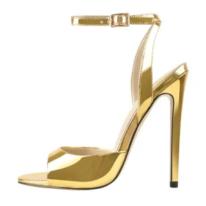 Gold Metallic /Black / Red Stiletto Heels with Ankle Strap – 12cm High Heel Shoes Open Toe Sandals