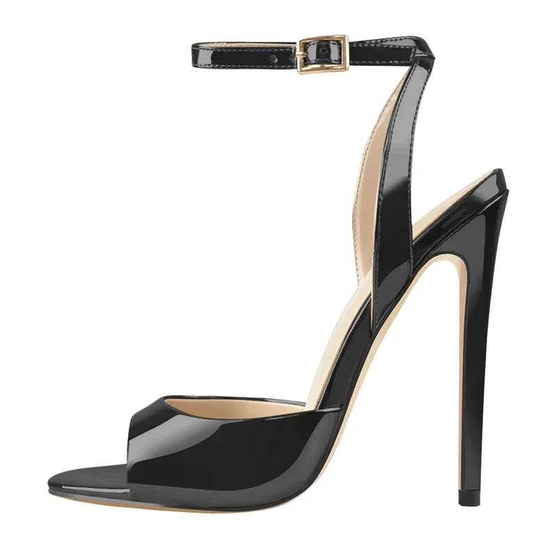 Gold Metallic /Black / Red Stiletto Heels with Ankle Strap – 12cm High Heel Shoes Open Toe Sandals