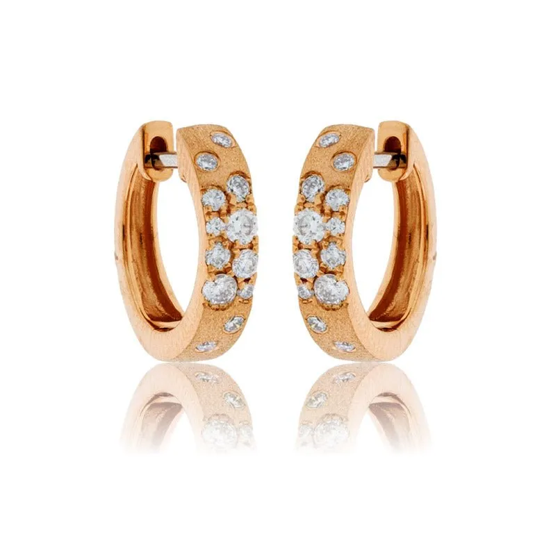 Gold Satin Finish Flush Set Diamond Earrings