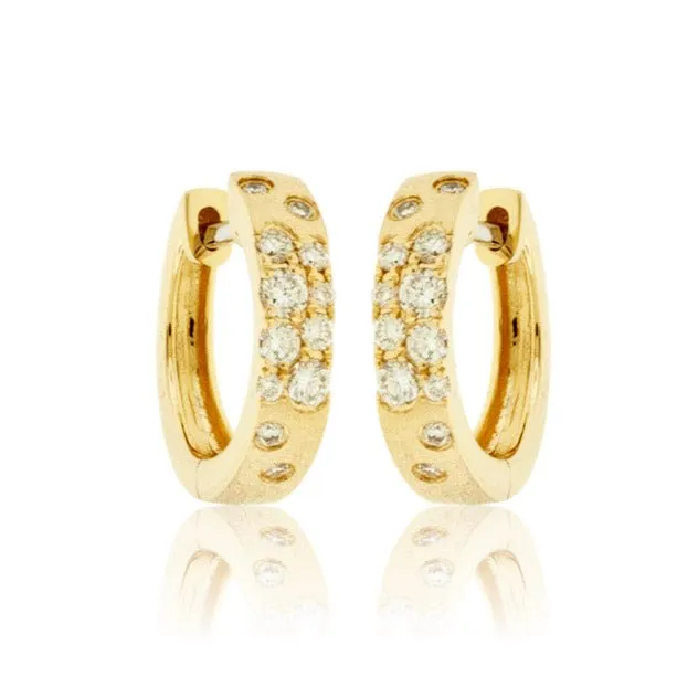 Gold Satin Finish Flush Set Diamond Earrings