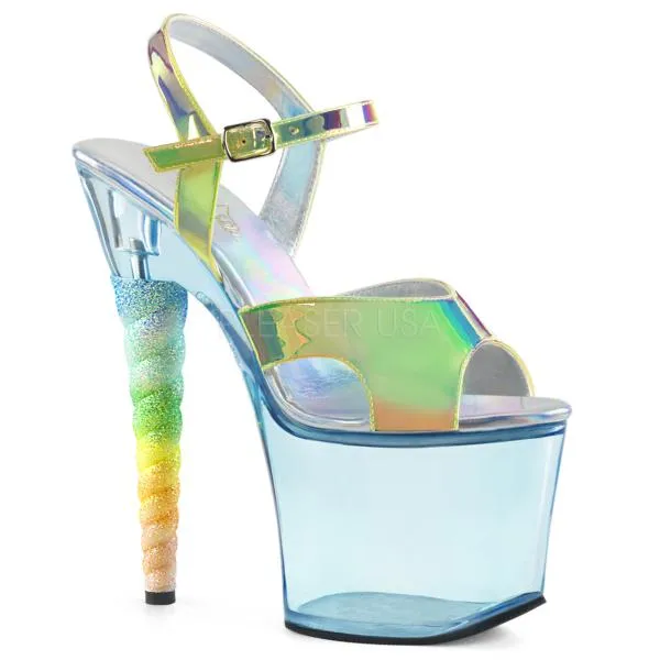 Green/Baby Blue - 7" Unicorn Horn Platform with Ankle Strap - Size