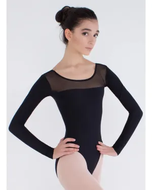 Grishko Long Sleeve Mesh Leotard  - Black