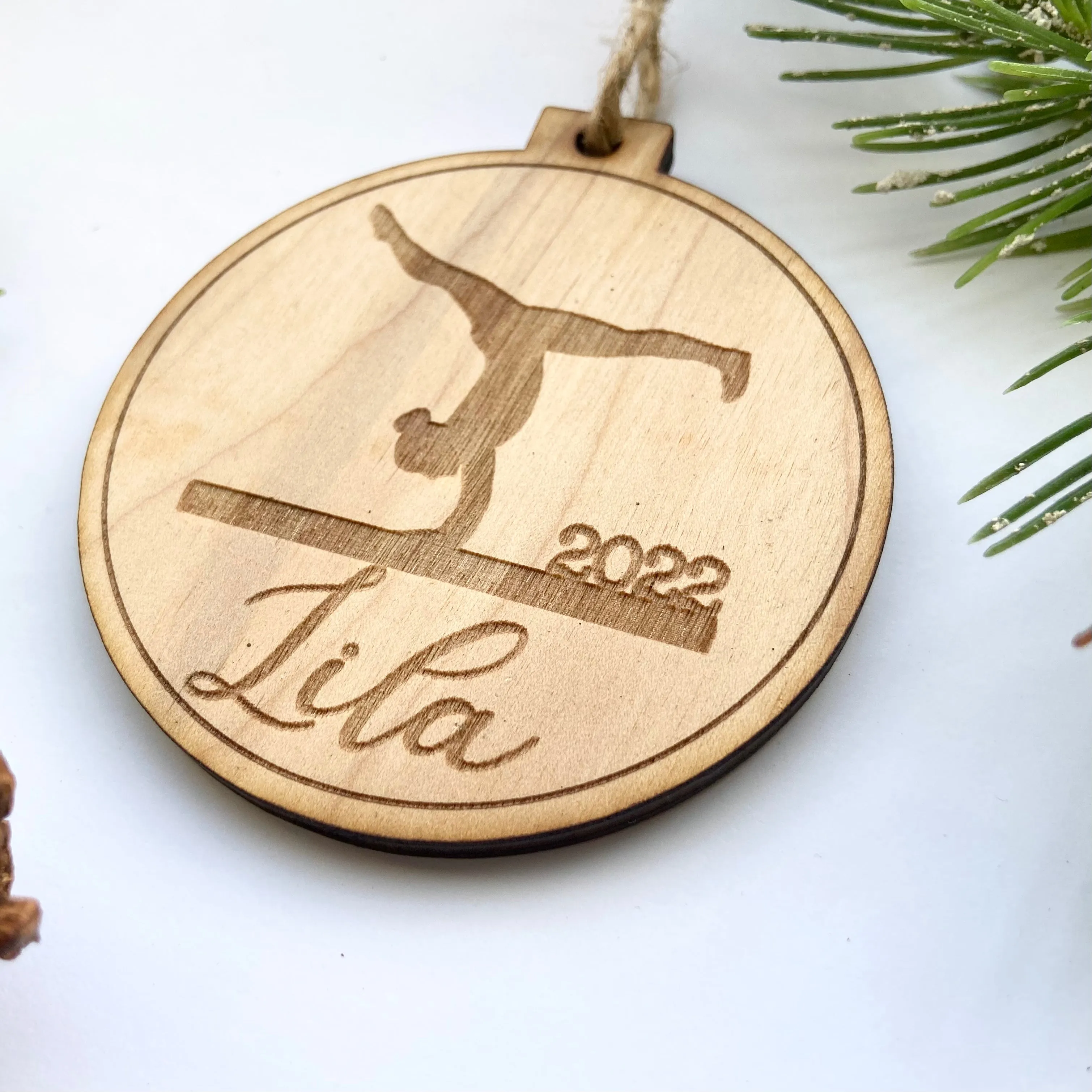 Gymnastics Dancer Engraved Wood Christmas Ornament