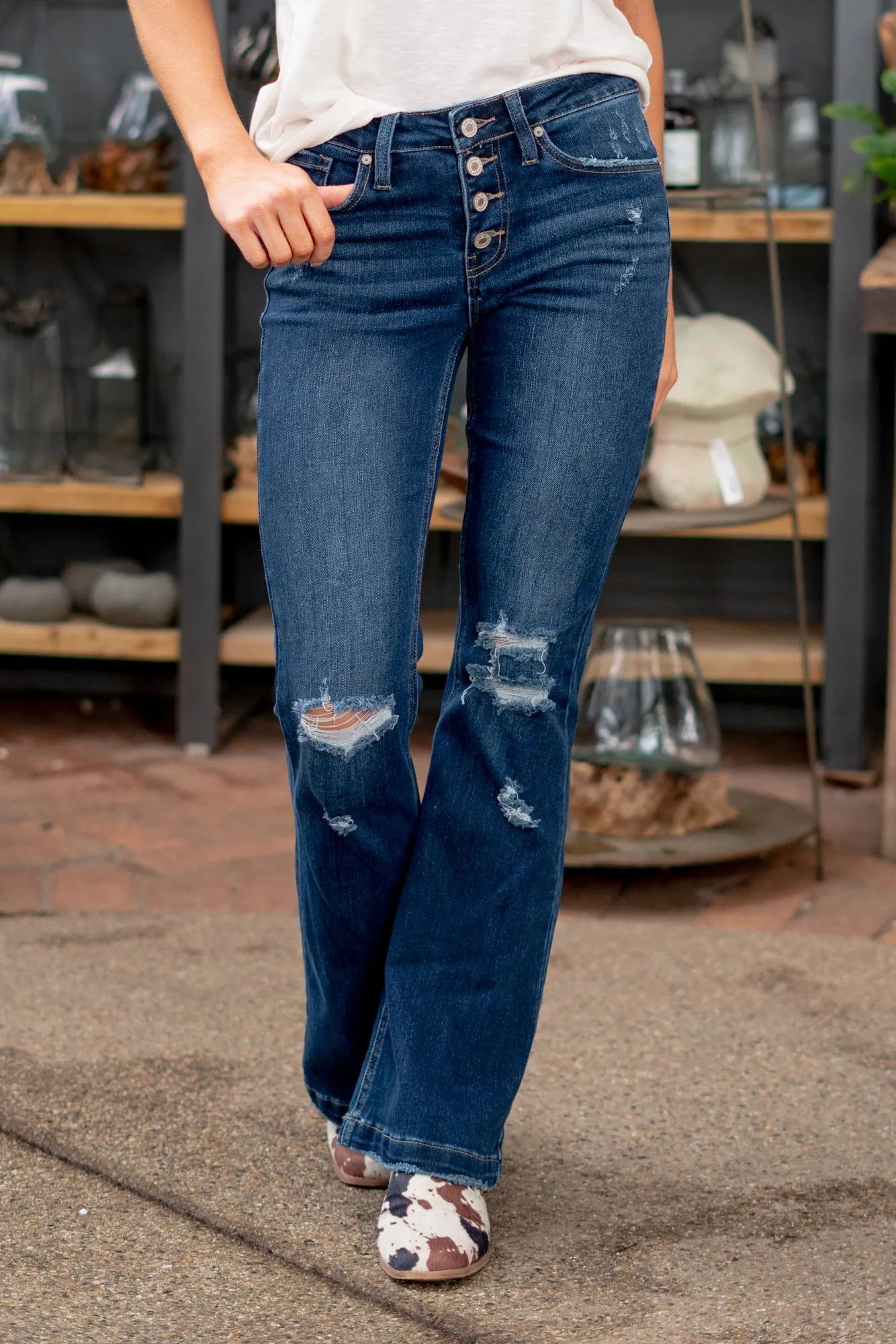 Hartsville Mid Rise Button Fly Flare Petite