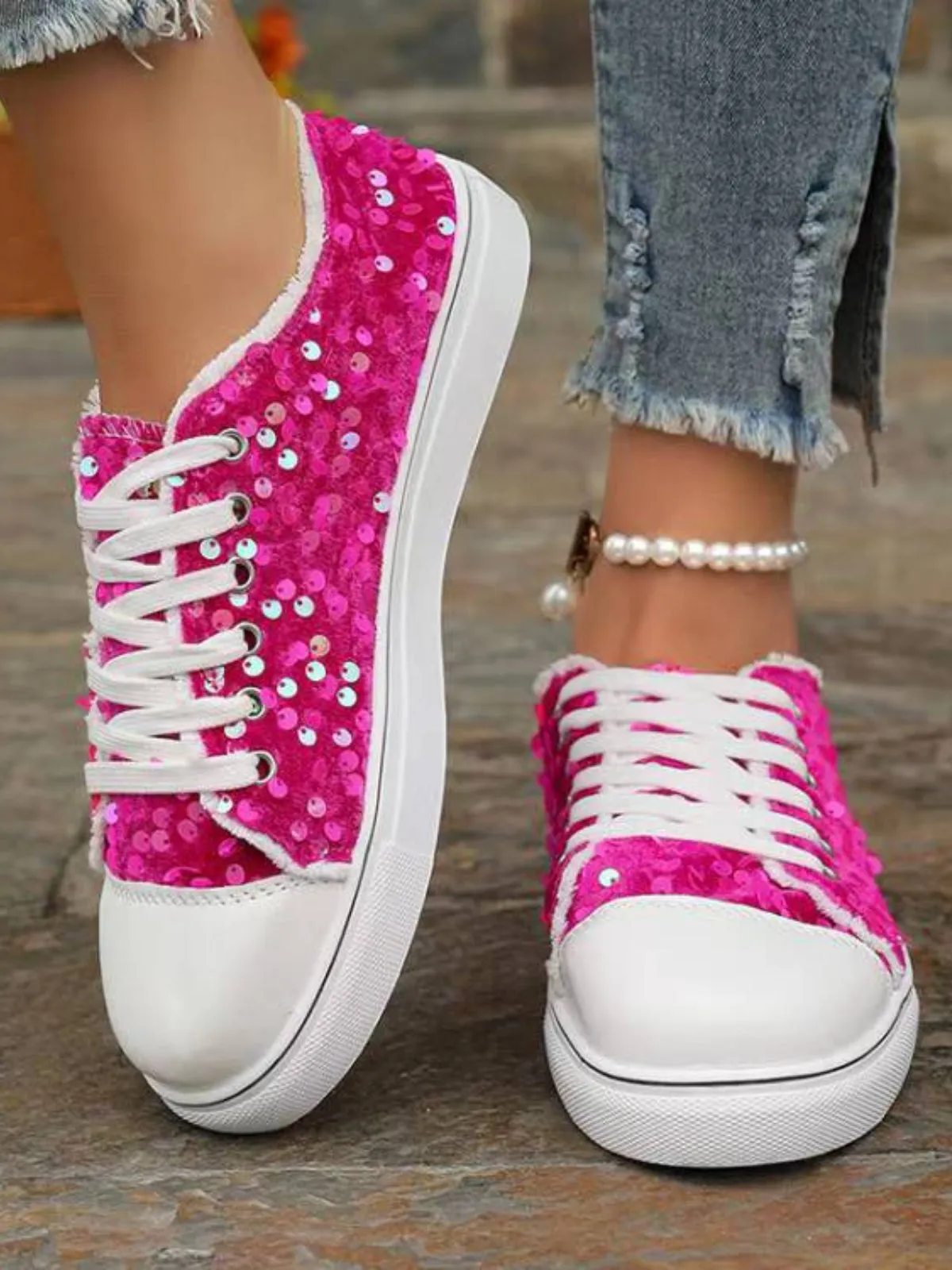 Hazel Blues® |  Sequin Round Toe Flat Sneakers