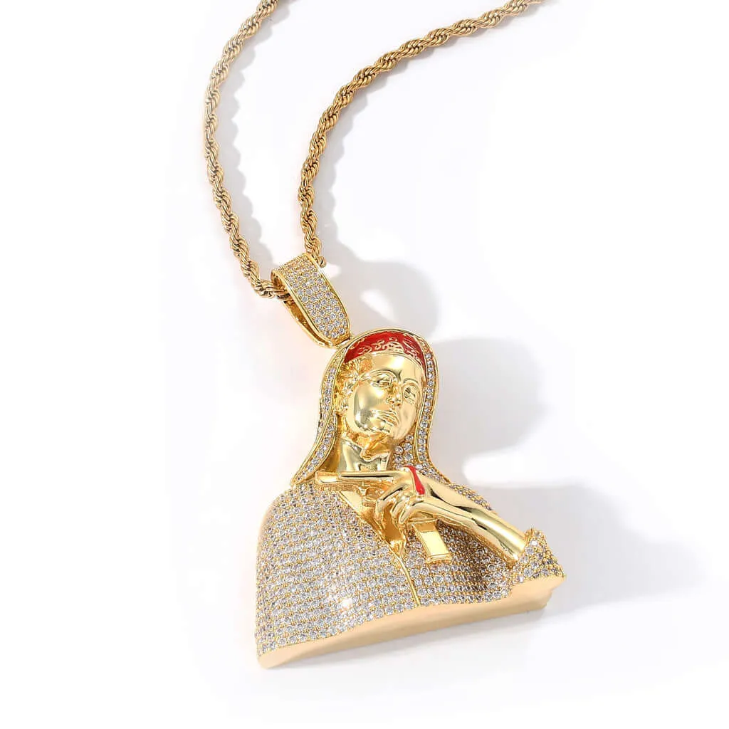 Hip Hop Zirconia Virgin Pistol Bloody Virgin Mary Virgencita Necklace