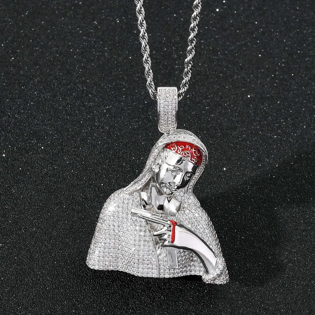 Hip Hop Zirconia Virgin Pistol Bloody Virgin Mary Virgencita Necklace
