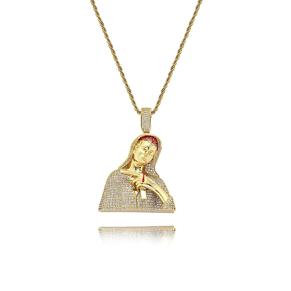 Hip Hop Zirconia Virgin Pistol Bloody Virgin Mary Virgencita Necklace