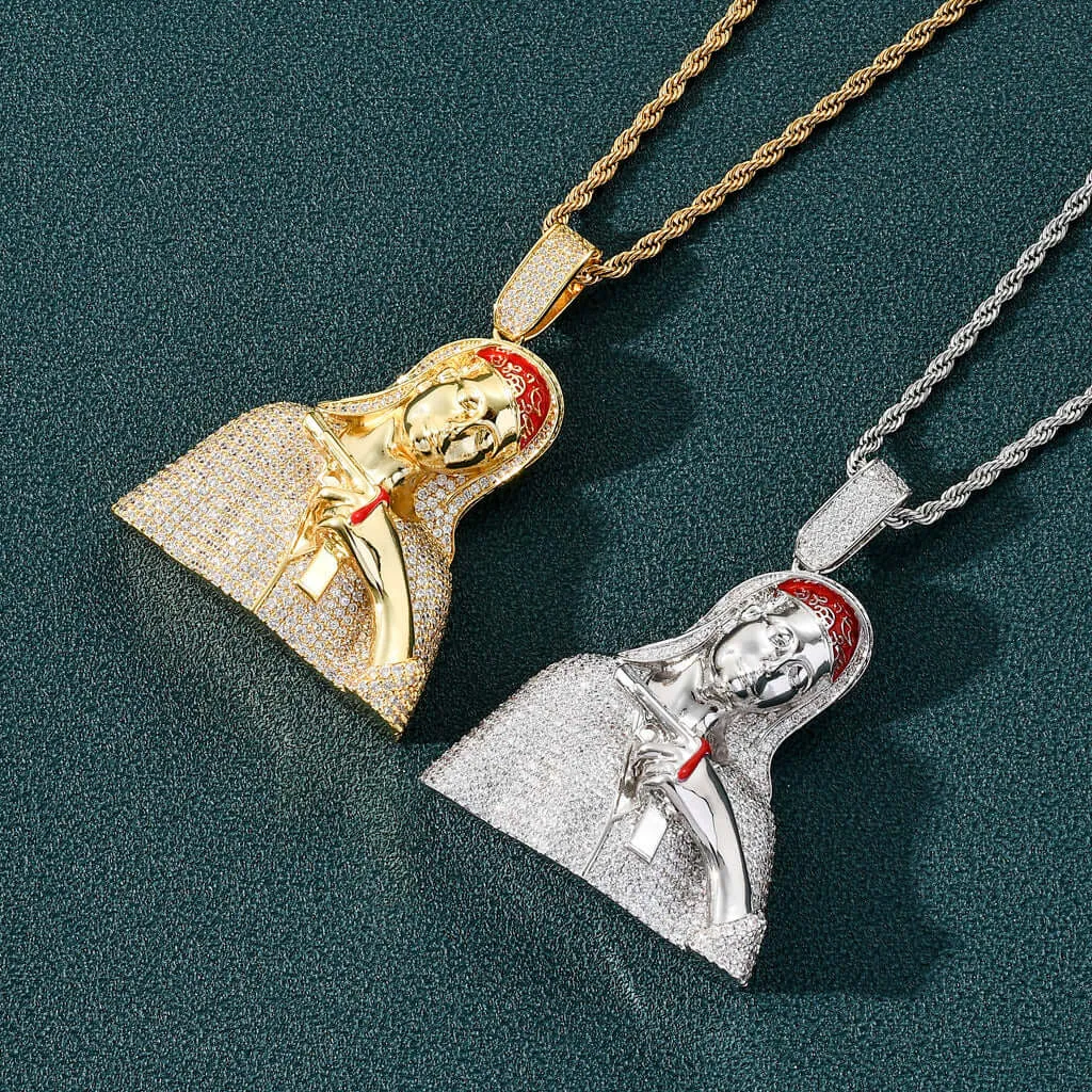 Hip Hop Zirconia Virgin Pistol Bloody Virgin Mary Virgencita Necklace