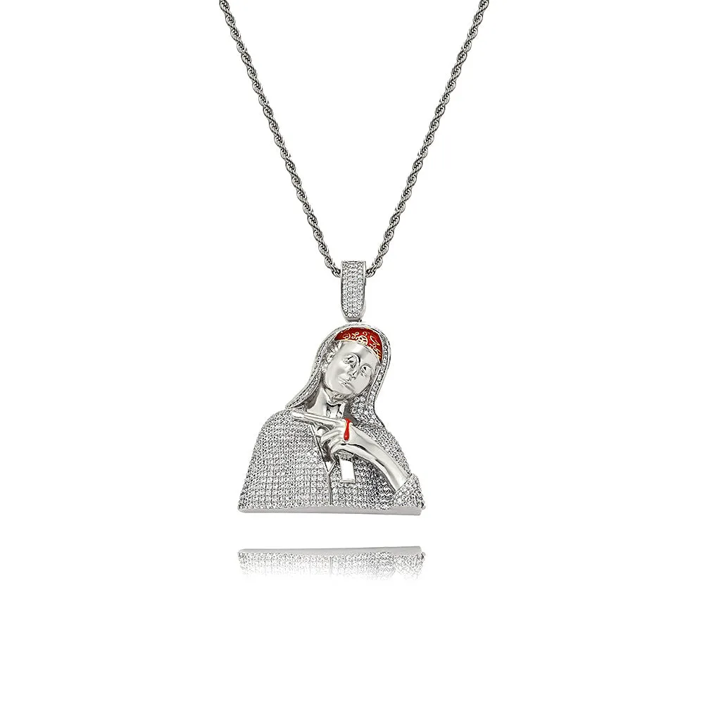 Hip Hop Zirconia Virgin Pistol Bloody Virgin Mary Virgencita Necklace