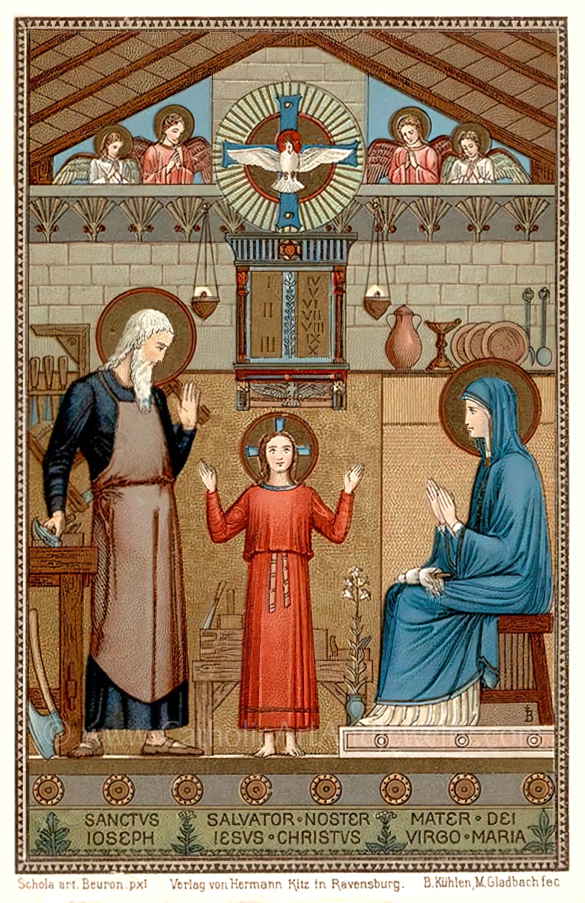 Holy Family – based on a Vintage Holy Card – painted by Benedictine Monks – Catholic Art Print – Archival Quality