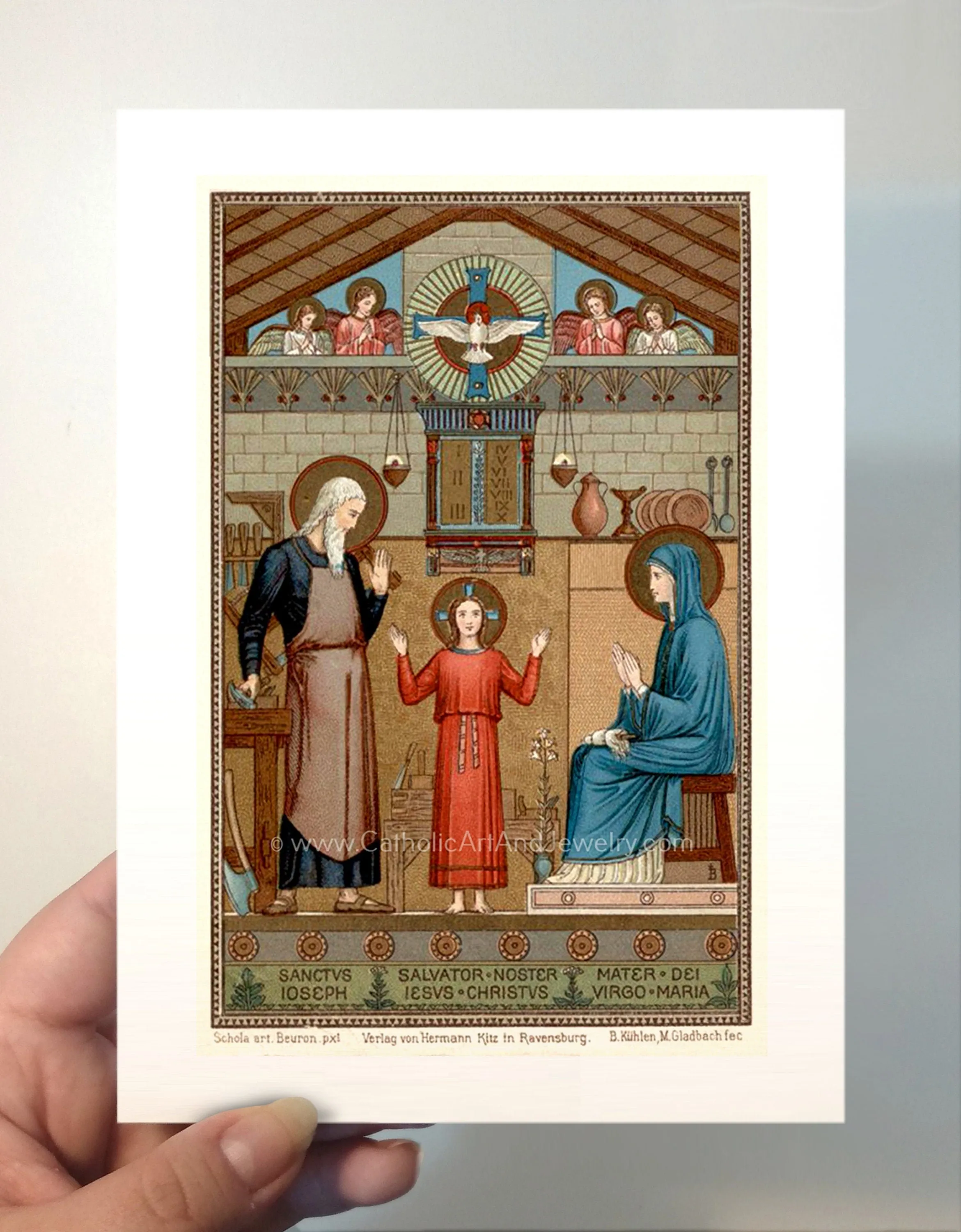 Holy Family – based on a Vintage Holy Card – painted by Benedictine Monks – Catholic Art Print – Archival Quality