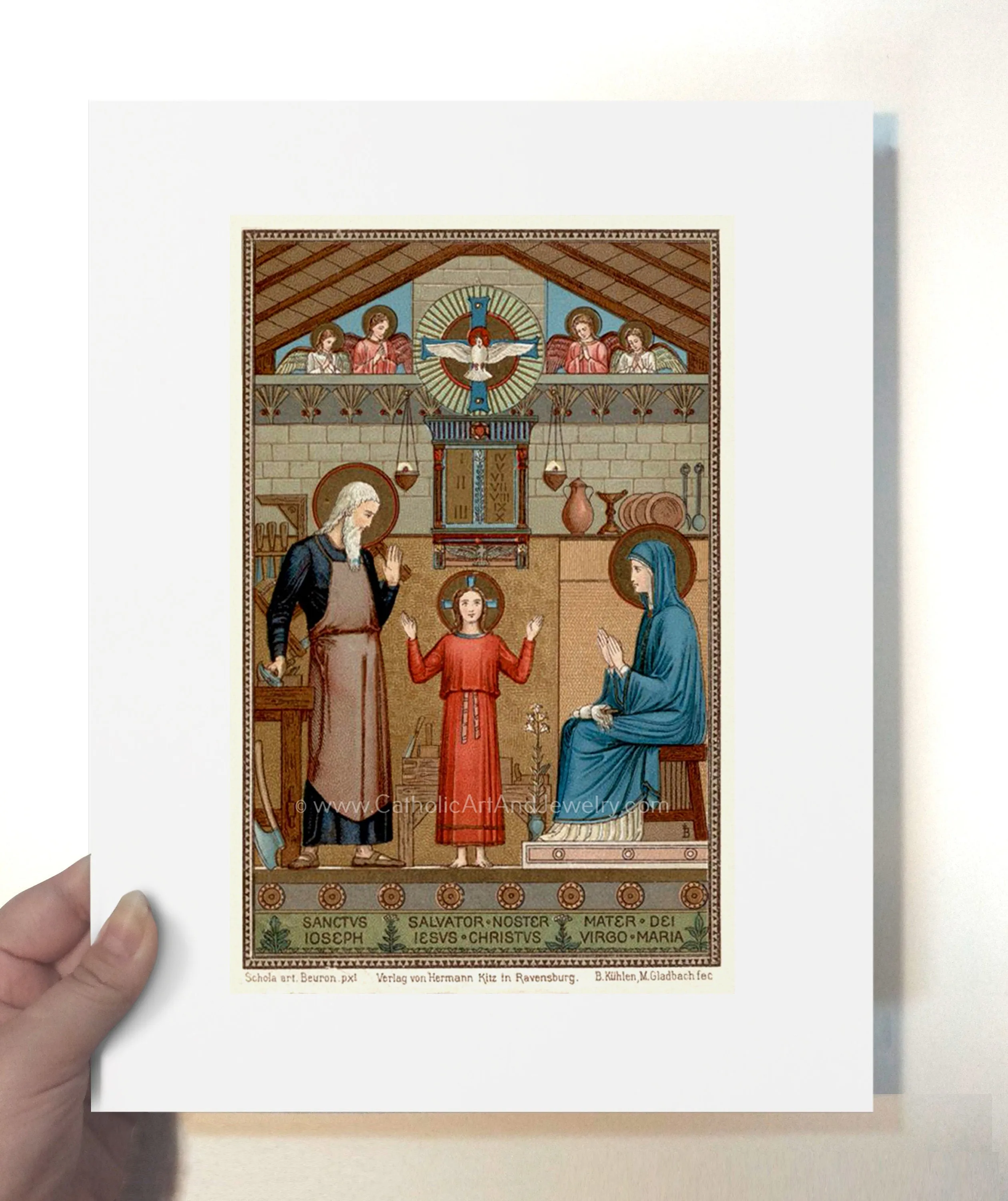 Holy Family – based on a Vintage Holy Card – painted by Benedictine Monks – Catholic Art Print – Archival Quality