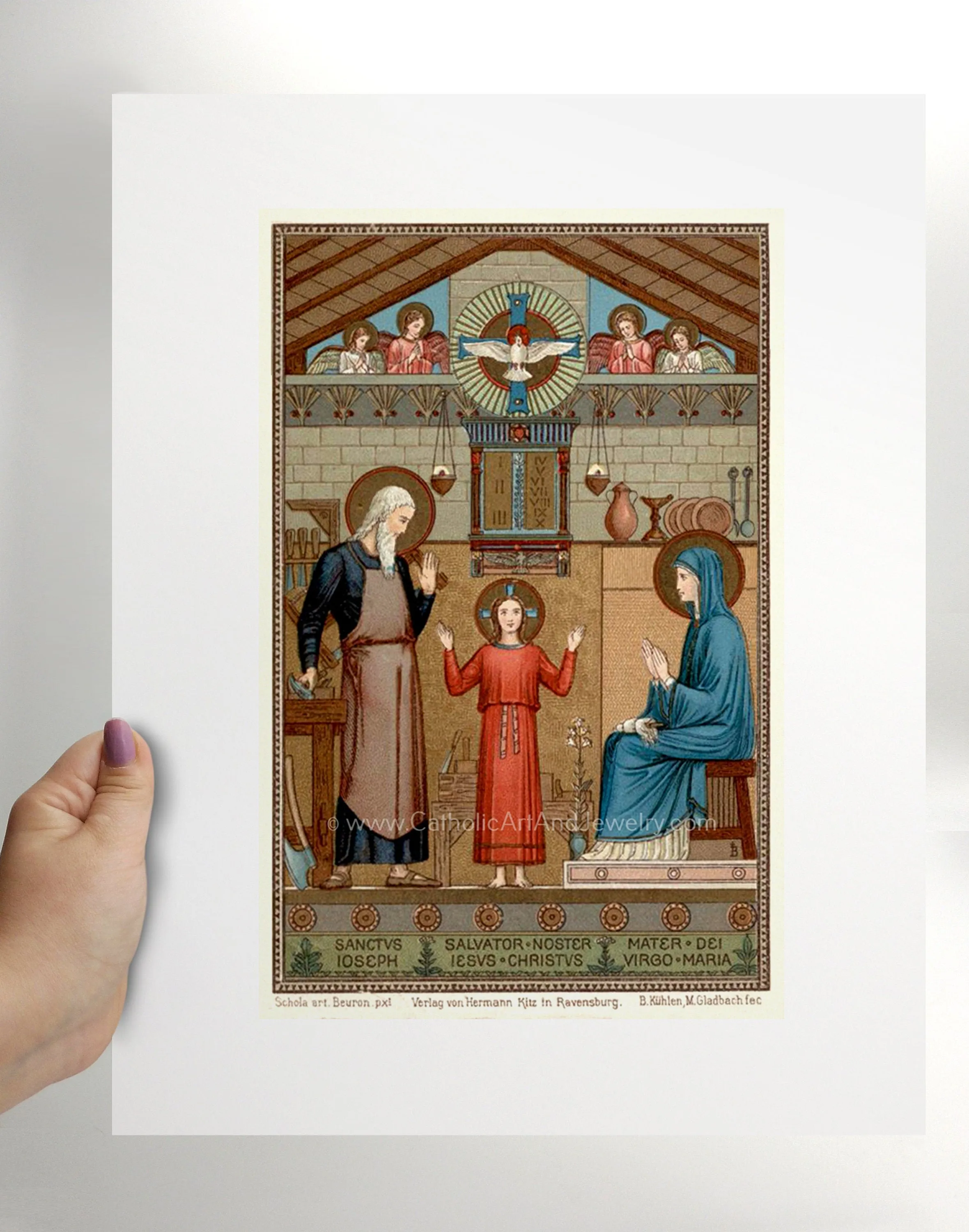 Holy Family – based on a Vintage Holy Card – painted by Benedictine Monks – Catholic Art Print – Archival Quality