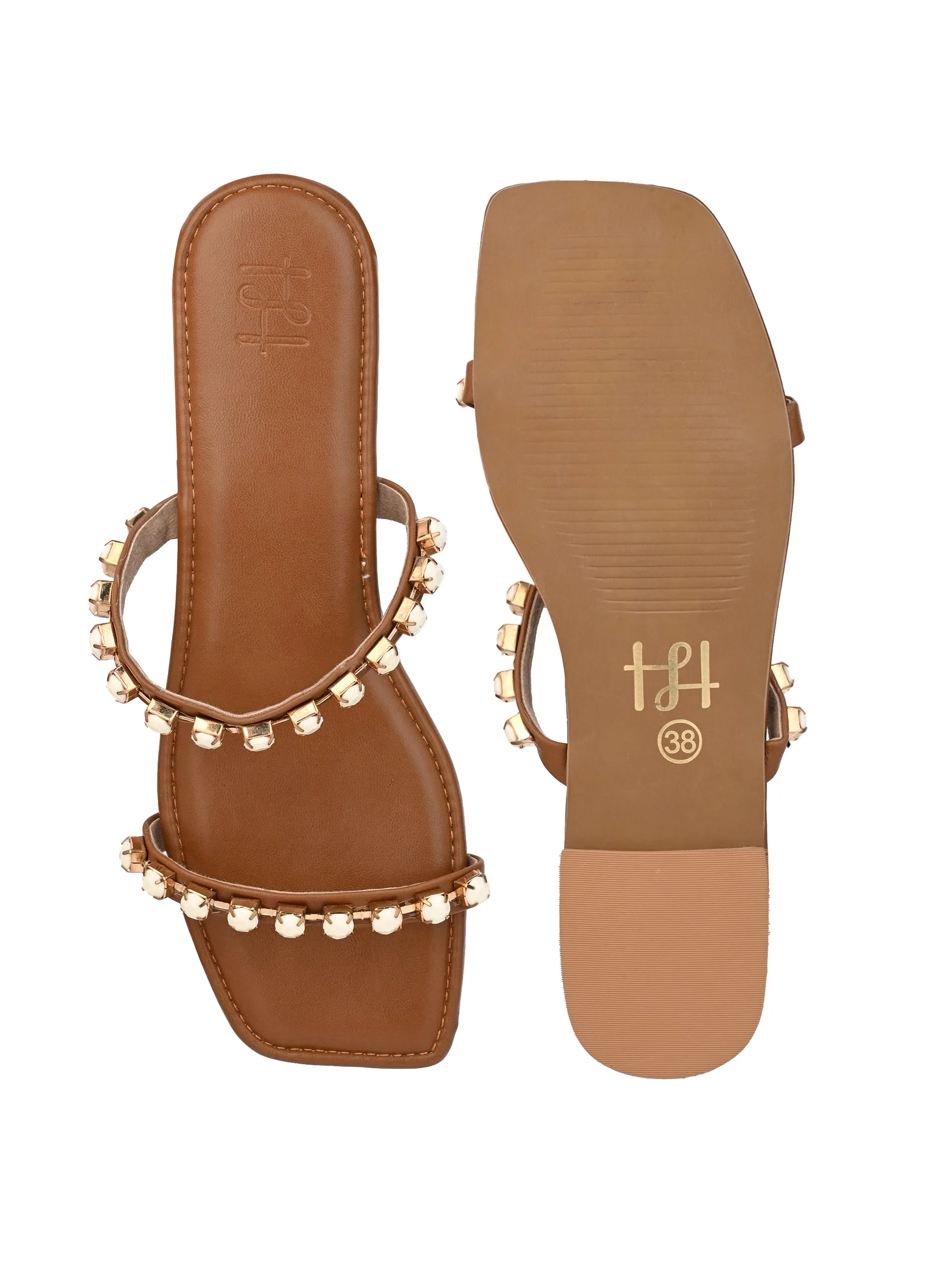 Hydes and Hues Women Open-Toe Studded Flats