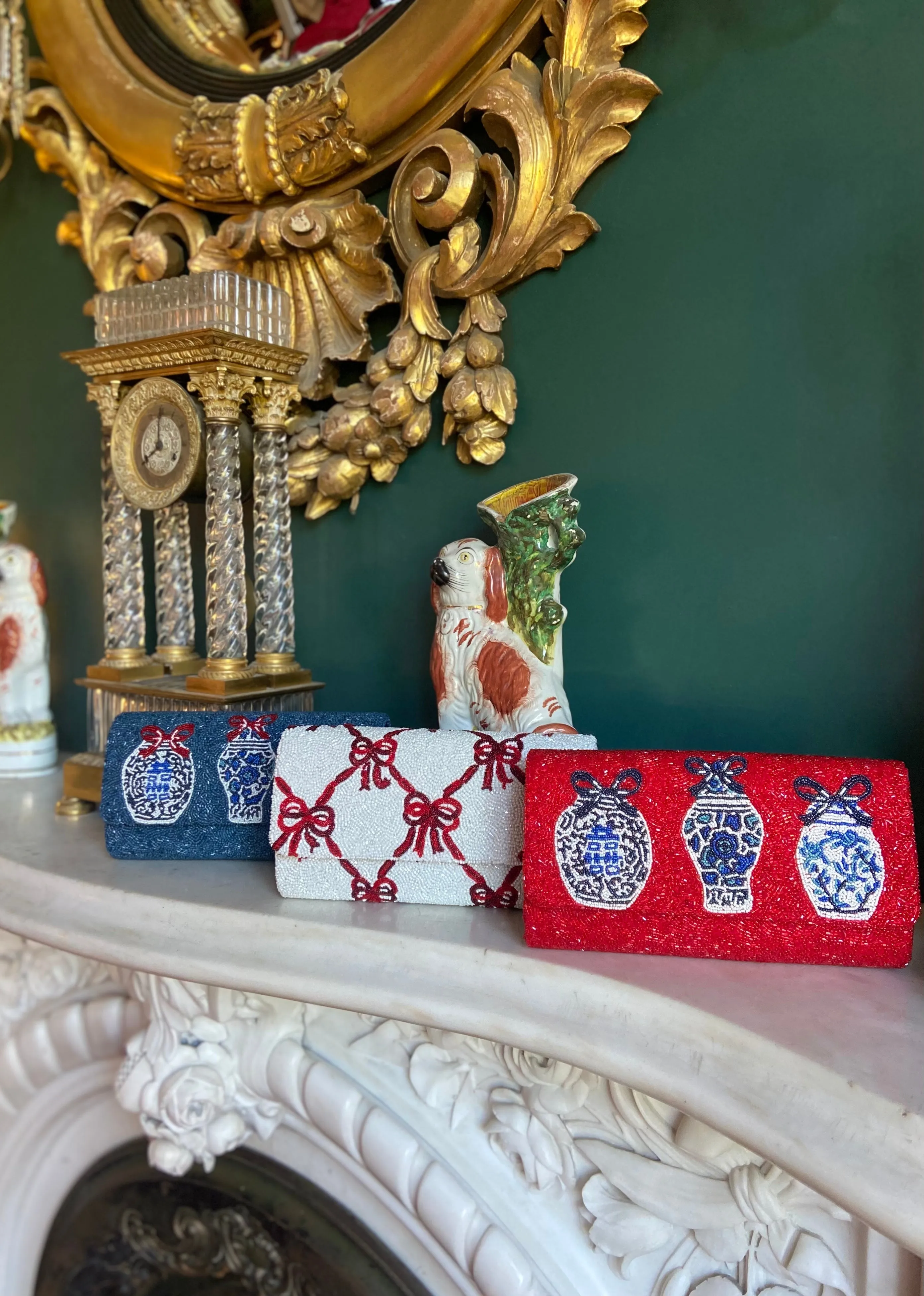 Ivory and Red Vintage Bow Clutch