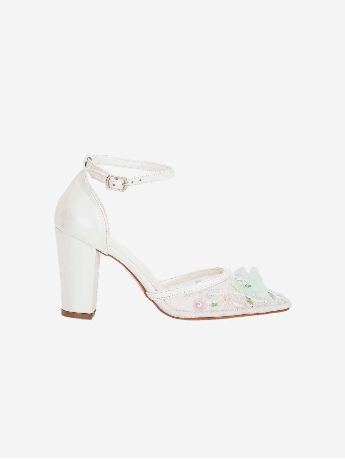 Ivy Vegan Leather & Floral Lace Wedding Shoes | Ivory & Blush