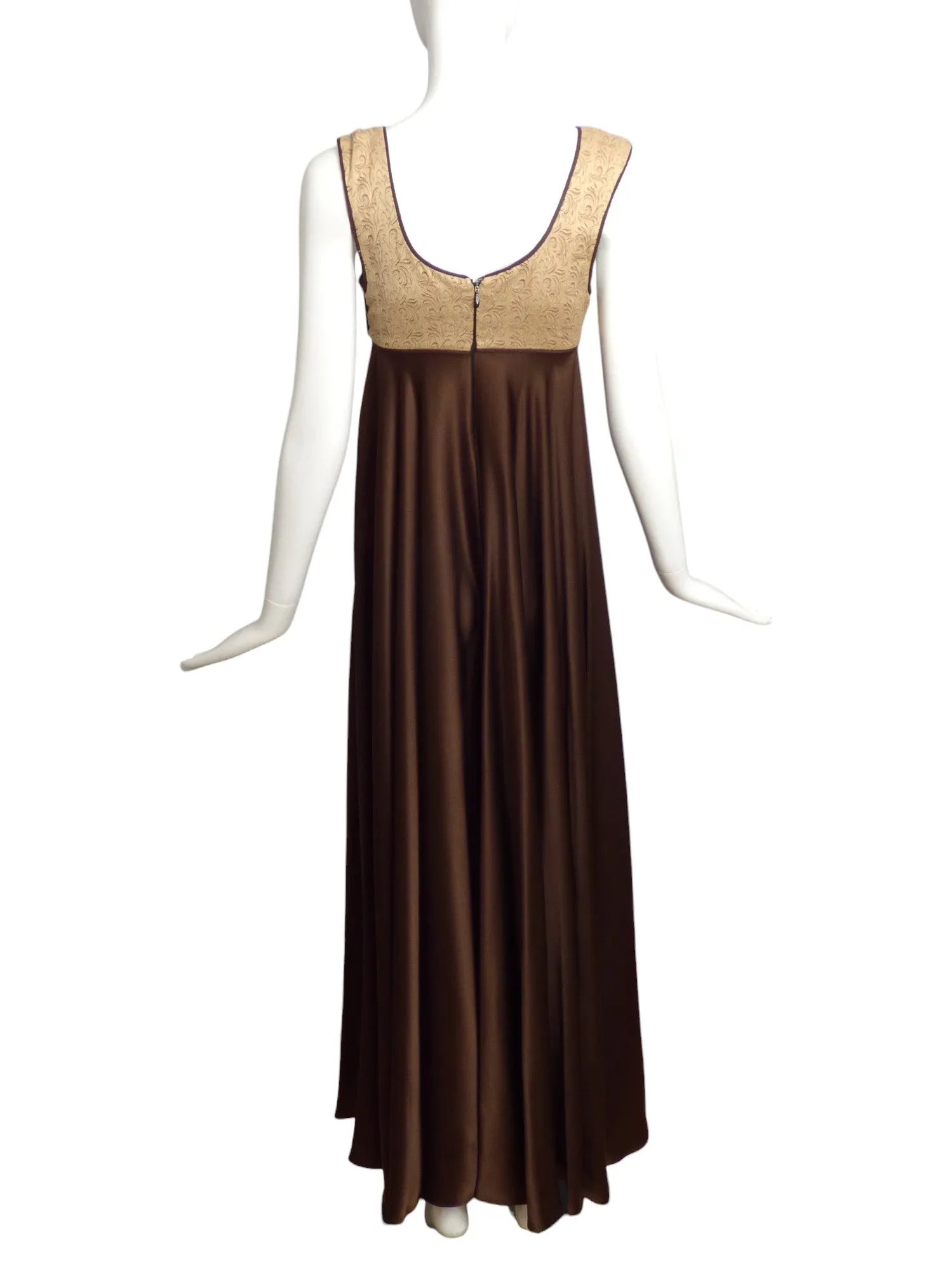 JANE BOOKE-1990s Brown Satin Empire Gown, Size 6