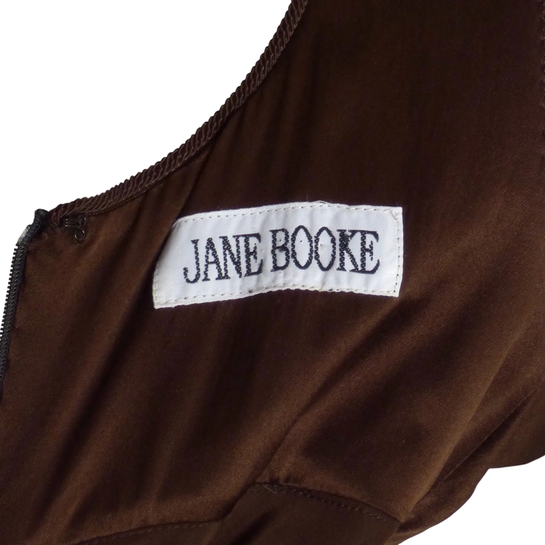 JANE BOOKE-1990s Brown Satin Empire Gown, Size 6