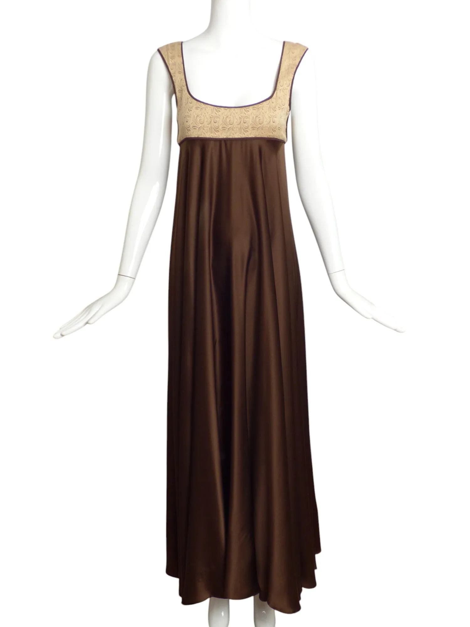 JANE BOOKE-1990s Brown Satin Empire Gown, Size 6