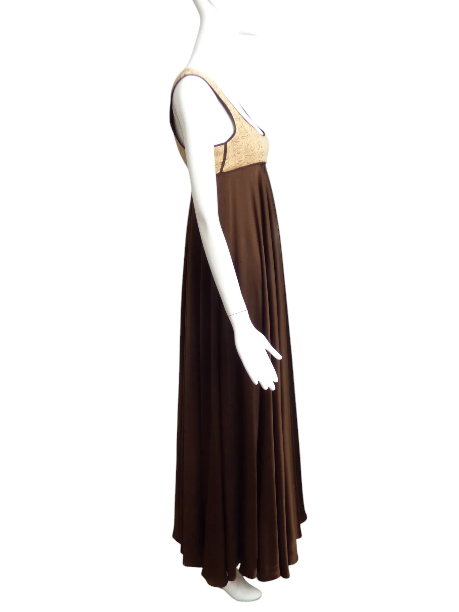 JANE BOOKE-1990s Brown Satin Empire Gown, Size 6