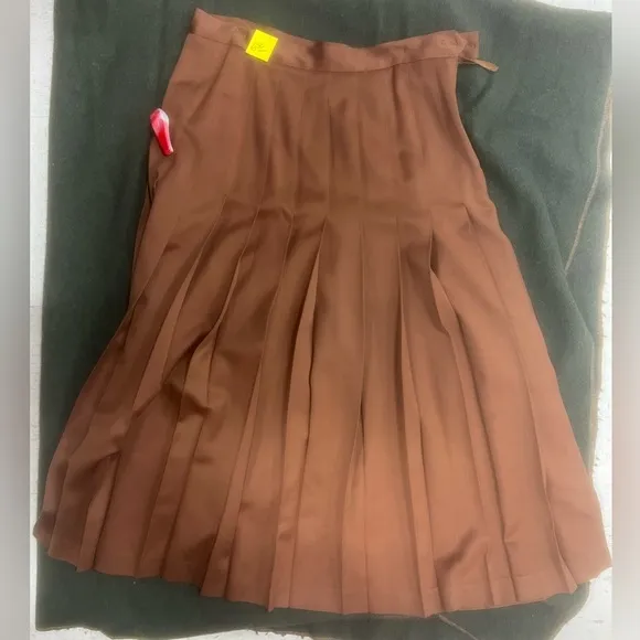 Jane justin mocha vintage caramel pleated wool midi skirt academia old money