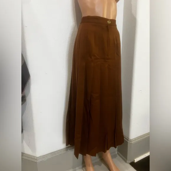 Jane justin mocha vintage caramel pleated wool midi skirt academia old money