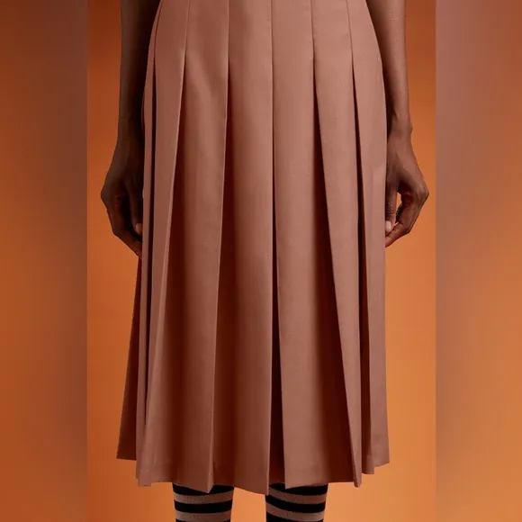 Jane justin mocha vintage caramel pleated wool midi skirt academia old money