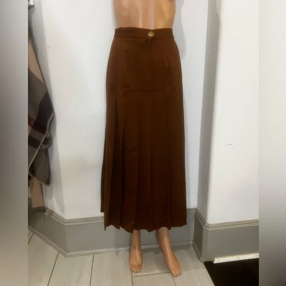 Jane justin mocha vintage caramel pleated wool midi skirt academia old money