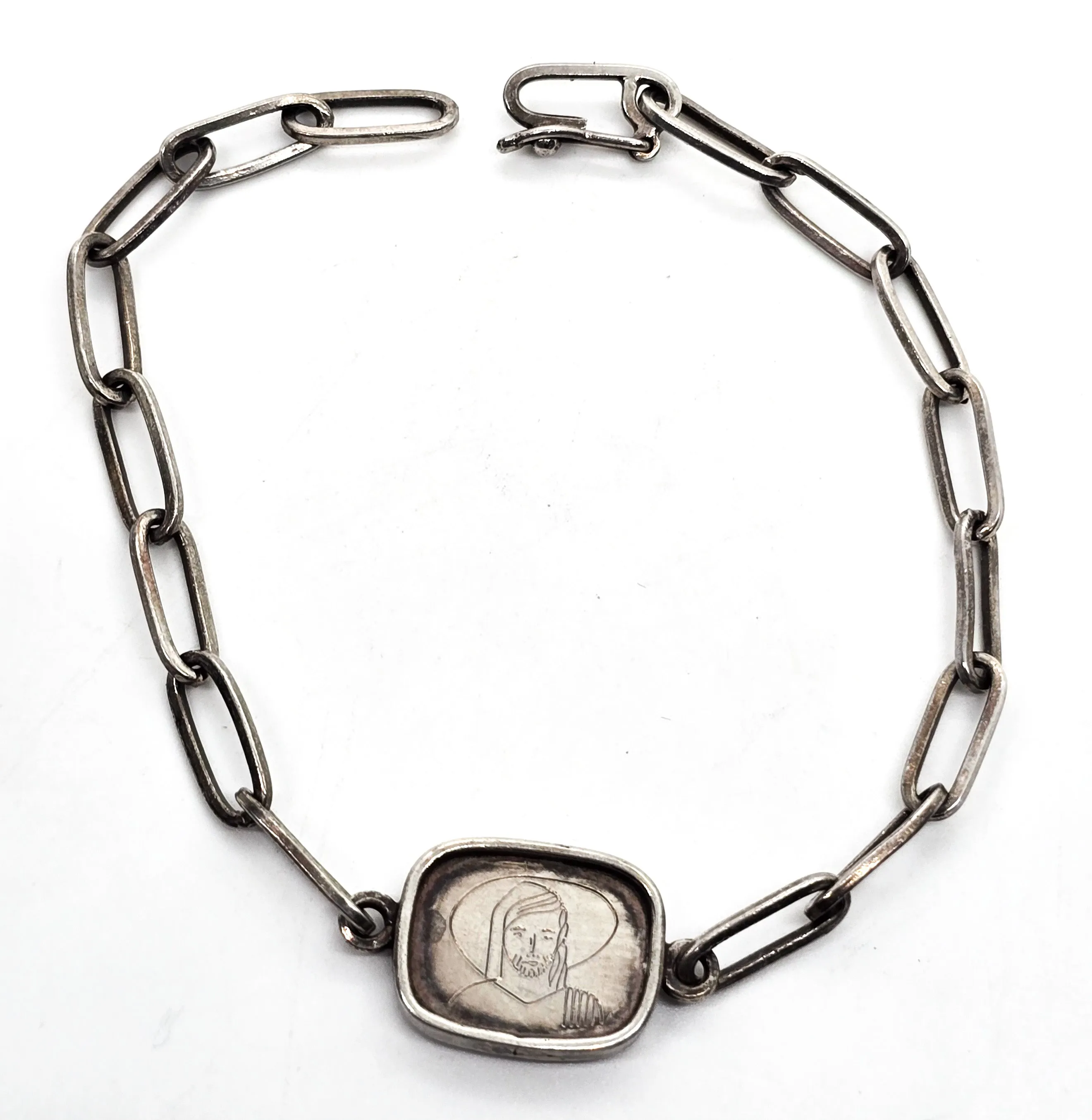 Jesus Secular Mary and Joseph  vintage sterling silver artisan handcrafted bracelet