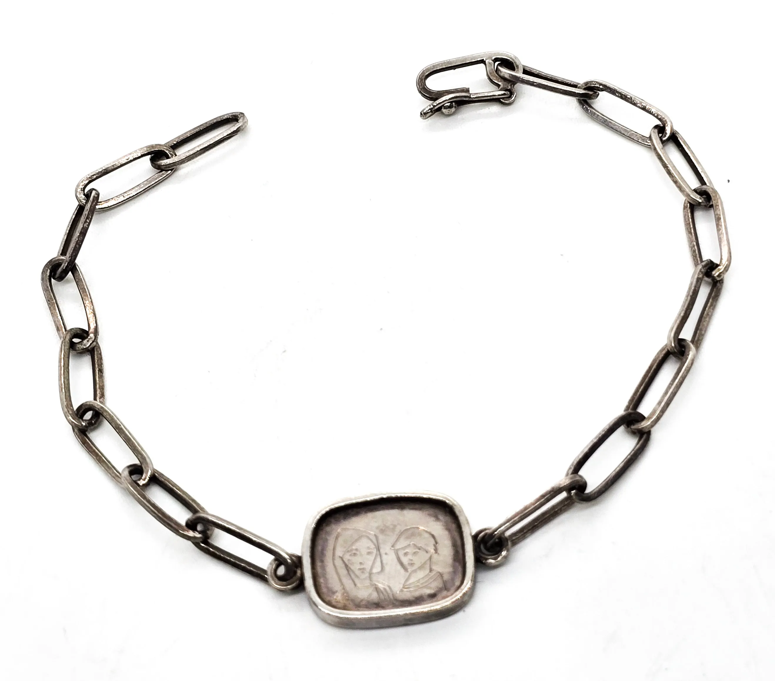 Jesus Secular Mary and Joseph  vintage sterling silver artisan handcrafted bracelet