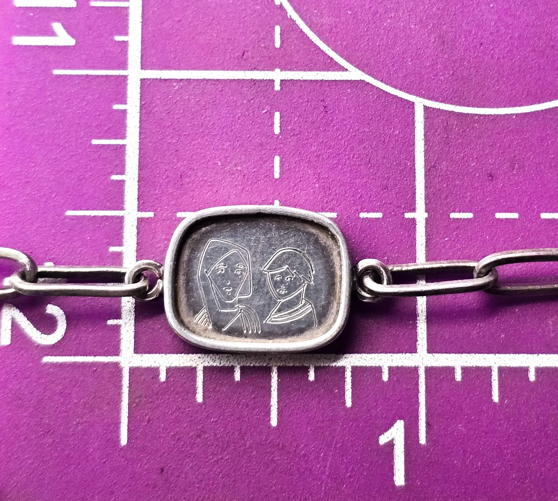 Jesus Secular Mary and Joseph  vintage sterling silver artisan handcrafted bracelet