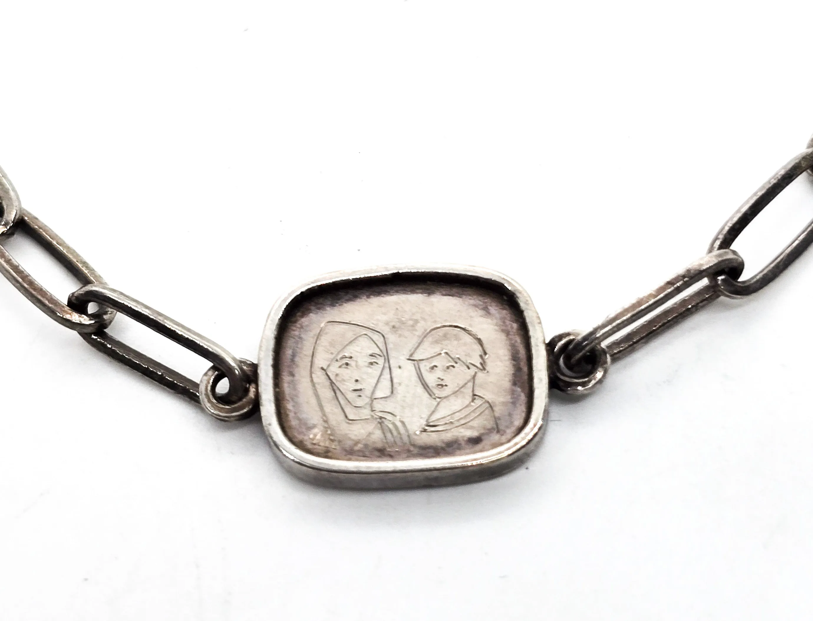 Jesus Secular Mary and Joseph  vintage sterling silver artisan handcrafted bracelet