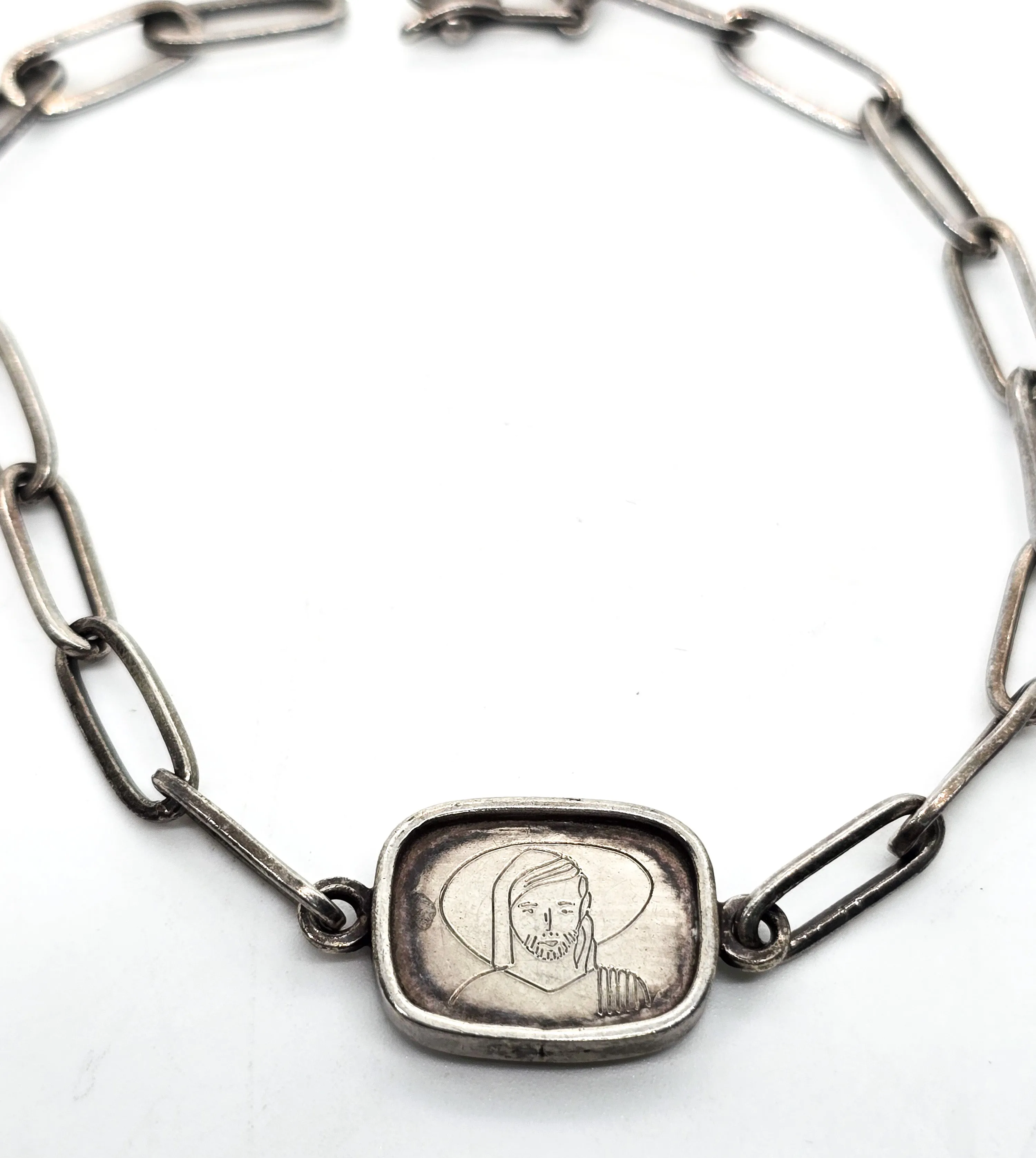 Jesus Secular Mary and Joseph  vintage sterling silver artisan handcrafted bracelet