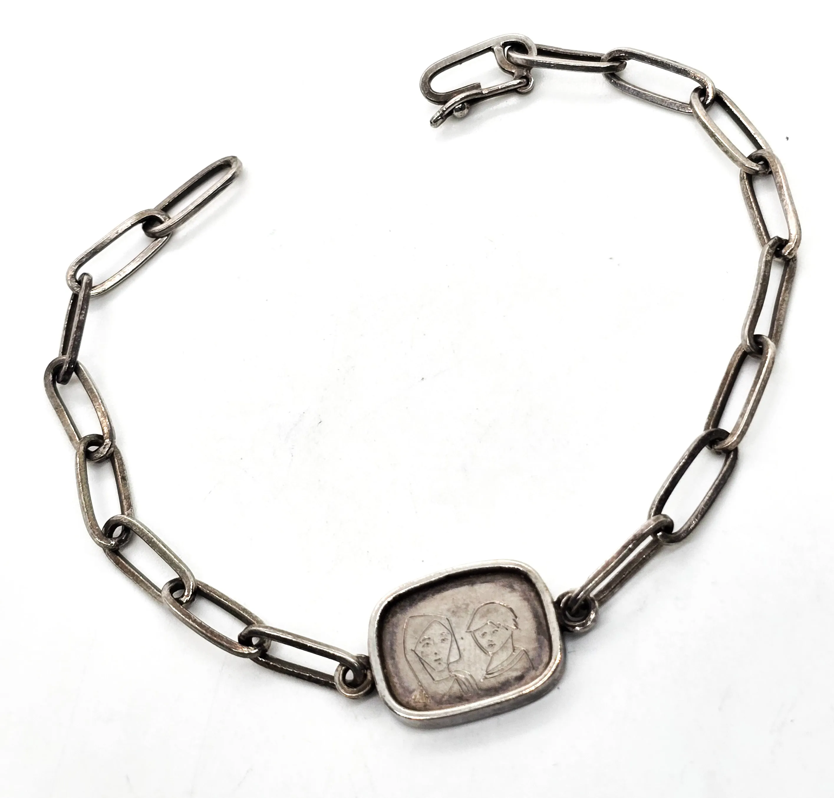 Jesus Secular Mary and Joseph  vintage sterling silver artisan handcrafted bracelet
