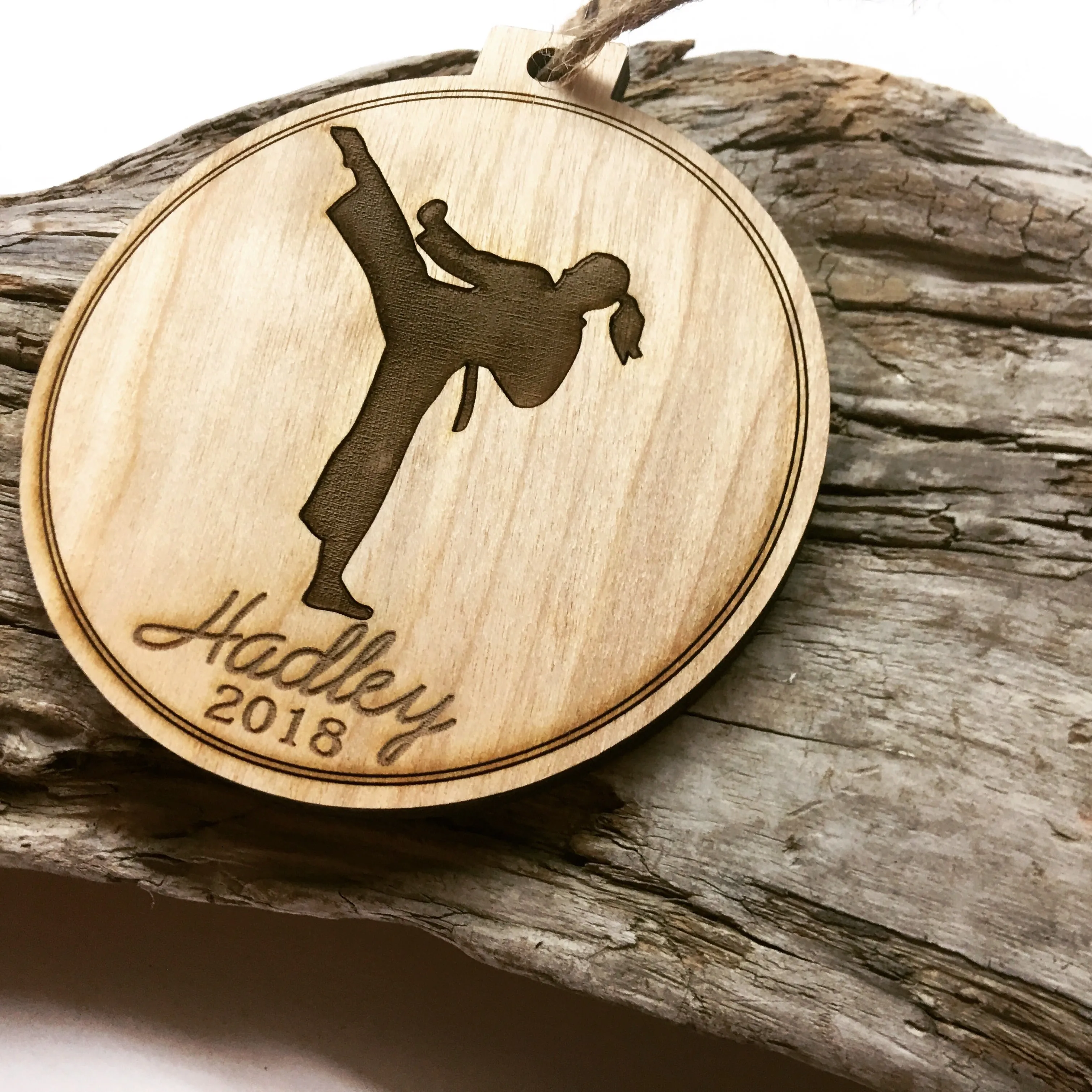 Karate Engraved Wood Christmas Ornament