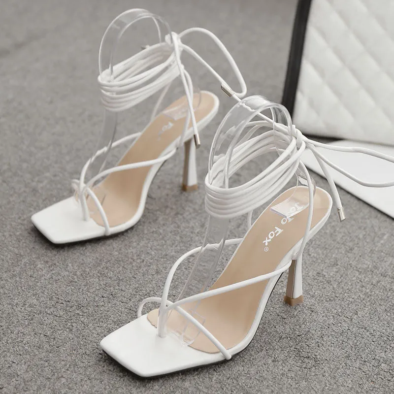 Lace Up Square Toe High Heels