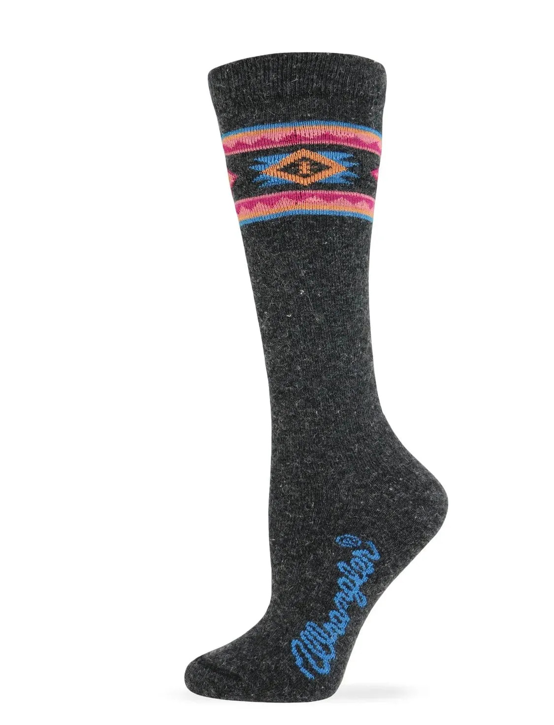 LADIES ANGORA AZTEC KNEE HIGH SOCK - CHARCOAL