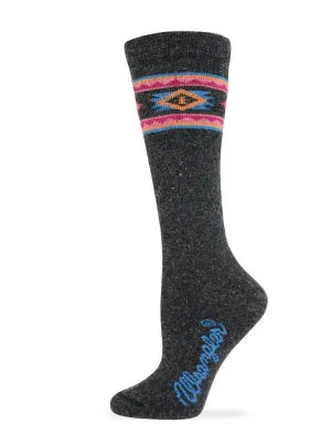 LADIES ANGORA AZTEC KNEE HIGH SOCK - CHARCOAL