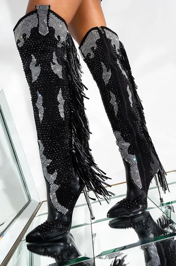 Lady Fashion Tassel High Heels Pointed Toe Shoes