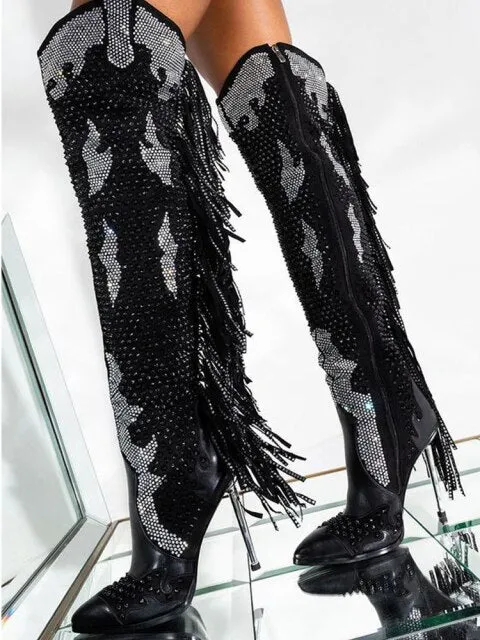 Lady Fashion Tassel High Heels Pointed Toe Shoes