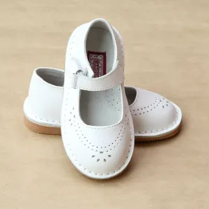 L'Amour Girls Classic White Perforated Leather Mary Jane