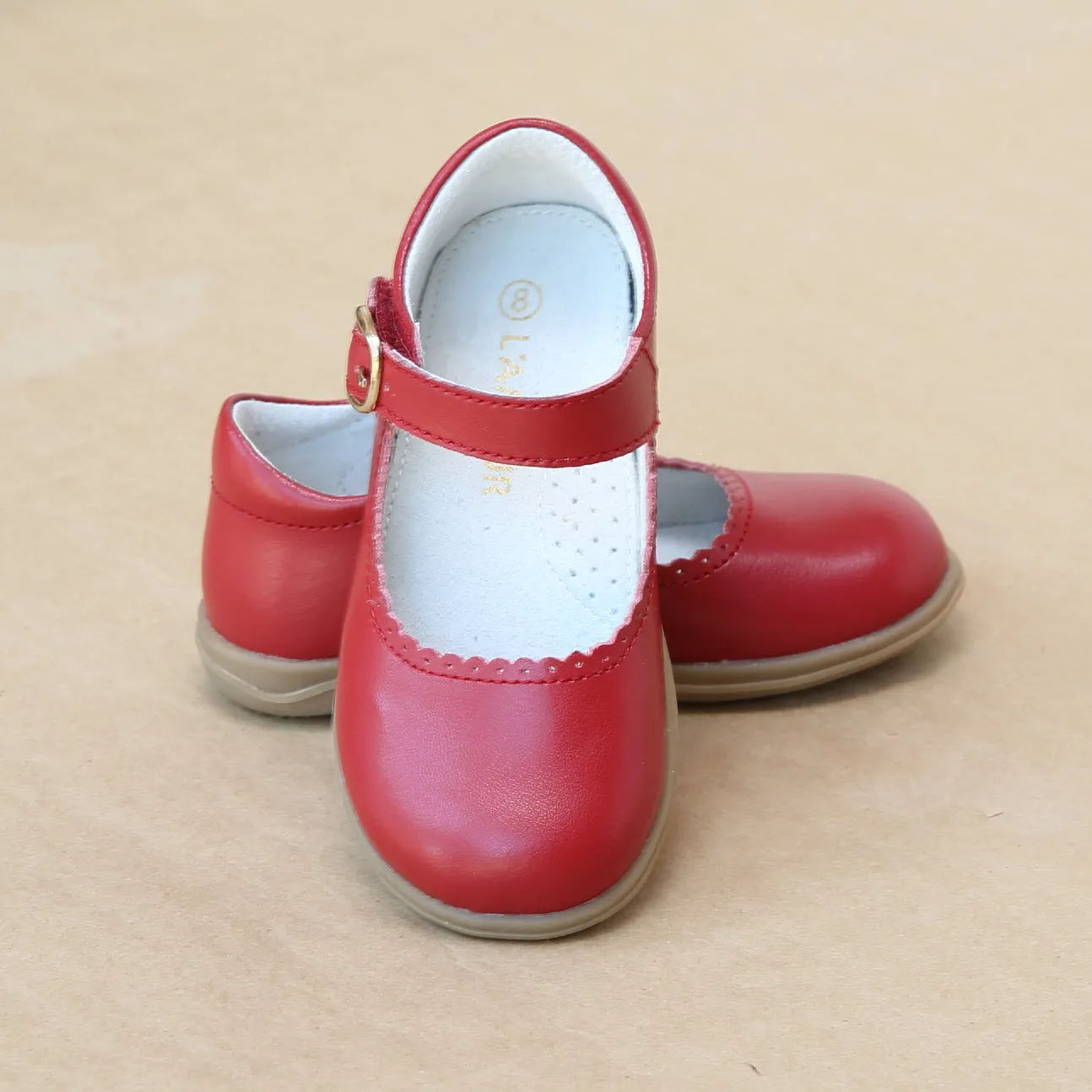 L'Amour Girls Scalloped Trim Leather Mary Jane